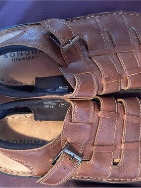 SONOMA Lifestyle Men's Brown Leather Woven Buckle Sandals